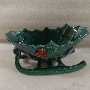 Lefton Christmas Holly Berry Sleigh Candy Dish Bowl